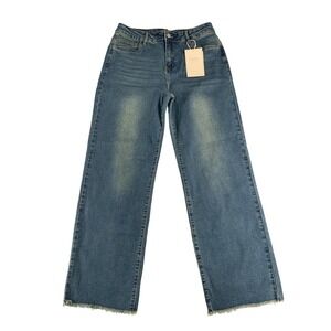 Peihot Jeans Womens Large Blue Straight Leg Frayed Hem High Rise Denim Casual